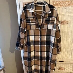 SHEIN Plaid Shirt Jacket - Brown, Black, White
